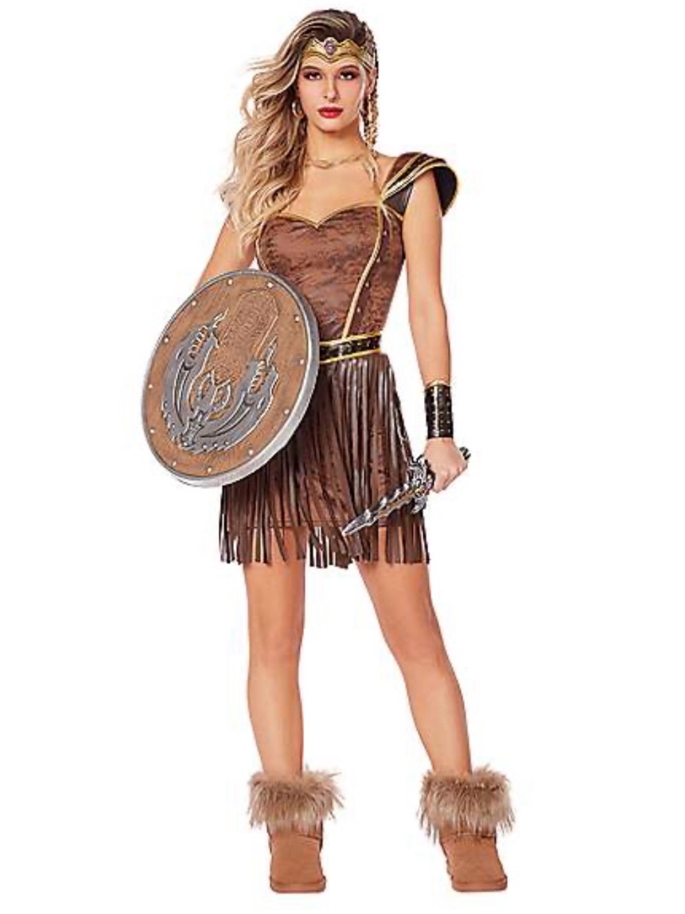 NewWomen’s Adult Spirit Baltic Warrior Costume - Brown with Gold Accents Sz 4-6